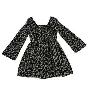 Miami Womens M Mini Dress Black White Long Sleeve Lined Rayon Ladder Embroidered